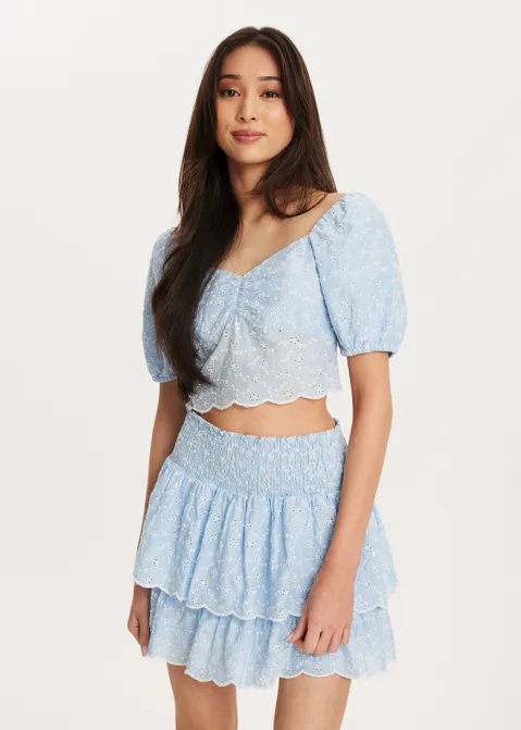 Broderie top blauw (BLW.L)
