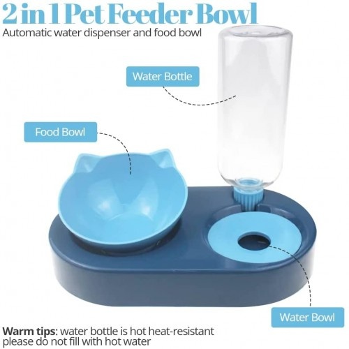 Comedouro e bebedouro inclinado elevado moderno azul claro da Edipets para gatos.