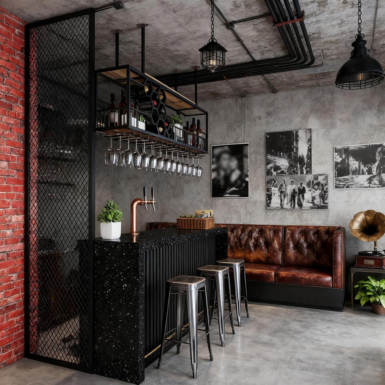 Deckenregal Weinregal mit Glashalter, Decken Regal Hängend Weinglasregal aus Metall, Bar-Display Weinlagerhalter, Holzregal hängender weinhalter für Stielgläser, für Bar Café Küche (Schwarz, 100cm)