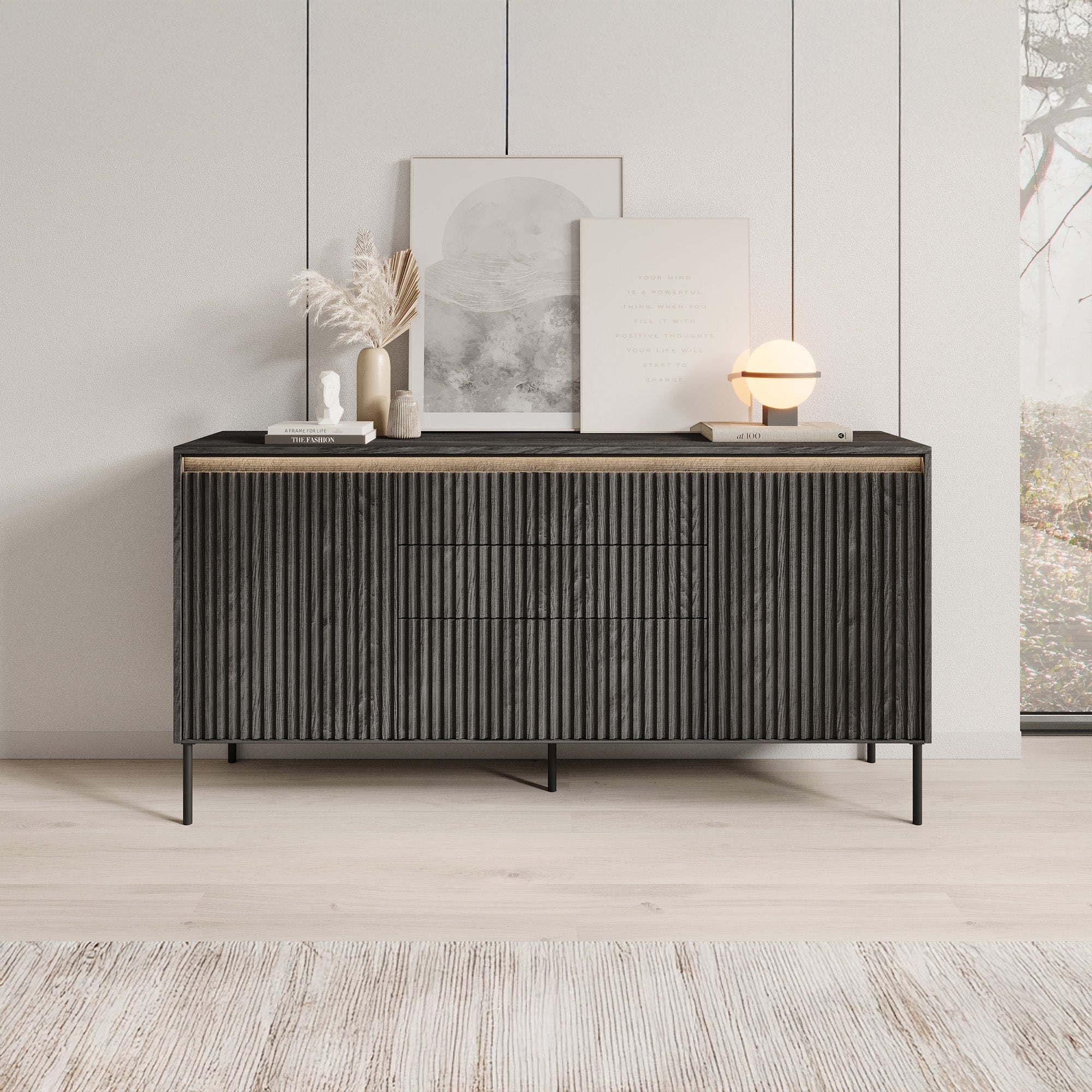 Meubella - Dressoir Timoteo - Mat zwart - 166 cm