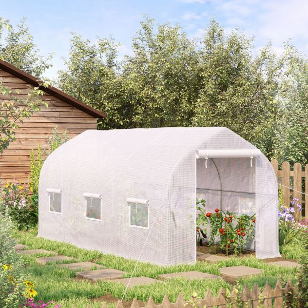 Outsunny Estufa de Jardim 400x200x200cm Tipo Túnel com 6 Transpiráveis e Enrolável com Zíper Cultivo de Plantas e Verduras Branco - 845-497WT