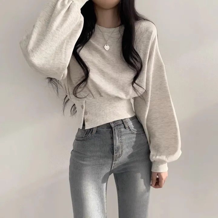 Bolgivy - Sweatshirt met ronde hals en pofmouwen