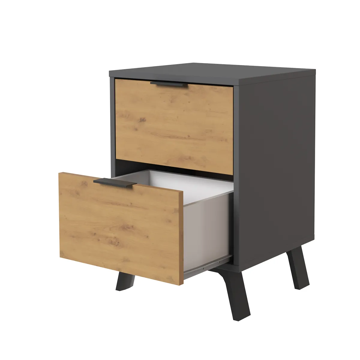 pegane Table de Chevet - Gris/Chêne