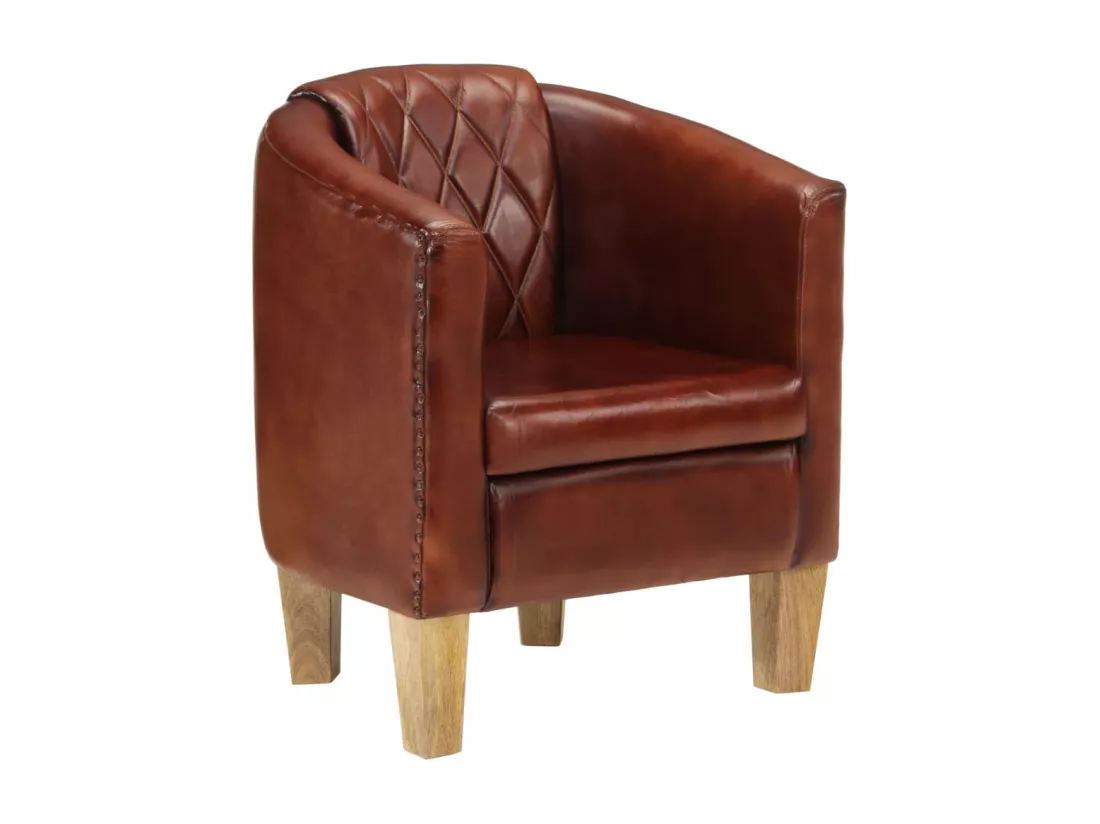 Fauteuil cabriolet marron cuir véritable