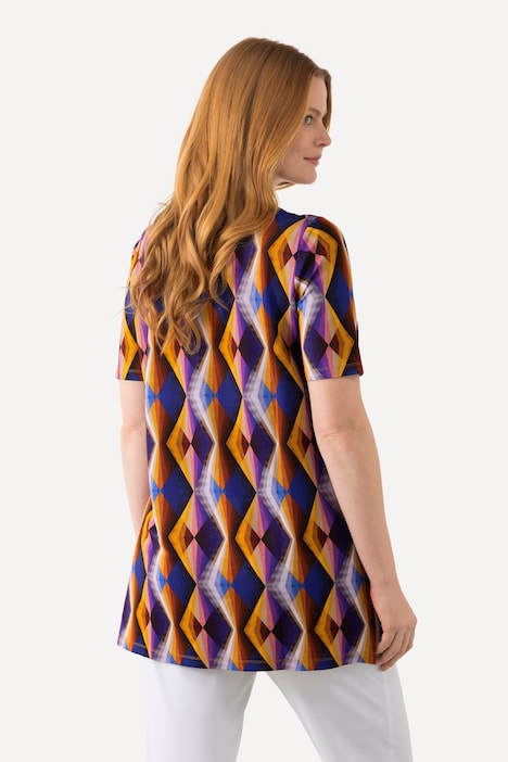 Slinkyshirt, Zierfalte, A-Linie, V-Ausschnitt, Halbarm