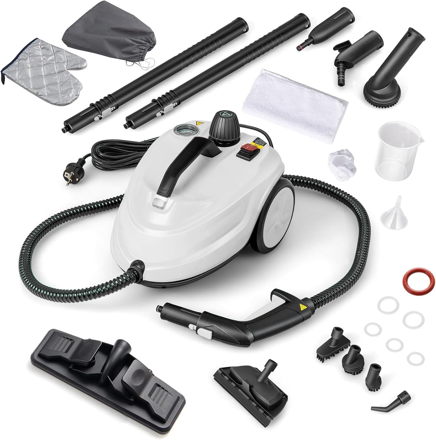 FANTASK Dampfreiniger 2000W, Steam Cleaner inkl. 13 Zubehör & 5m lange Netzkabel, Dampfdruck: max. 5 bar, Temperatur bis zu 160℃, Flächenleistung: 108 m², 1,8L Tank, Aufheizzeit: 8 Min. (Weiß)