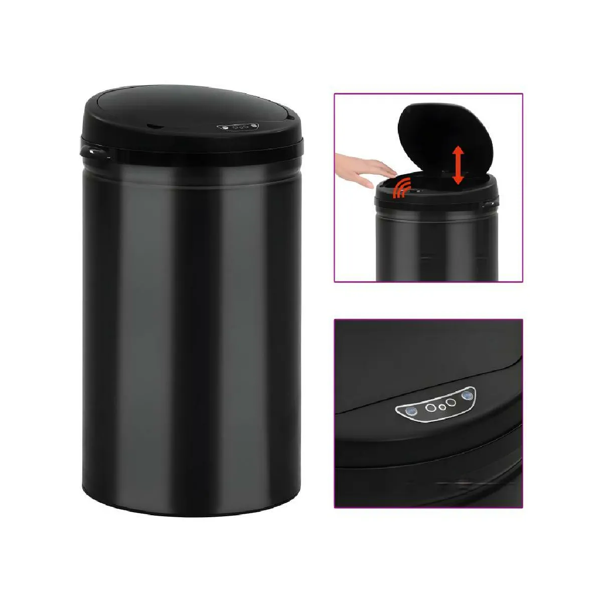 Vente-Unique Poubelle à capteur automatique 40 L - Noir