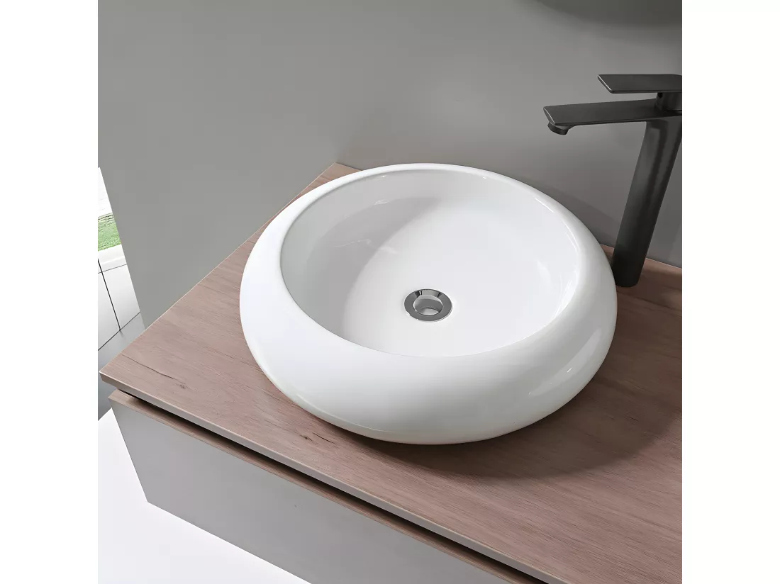 LuxuryBain - Meuble de salle de bain double vasque 120cm bois foncé avec miroir led