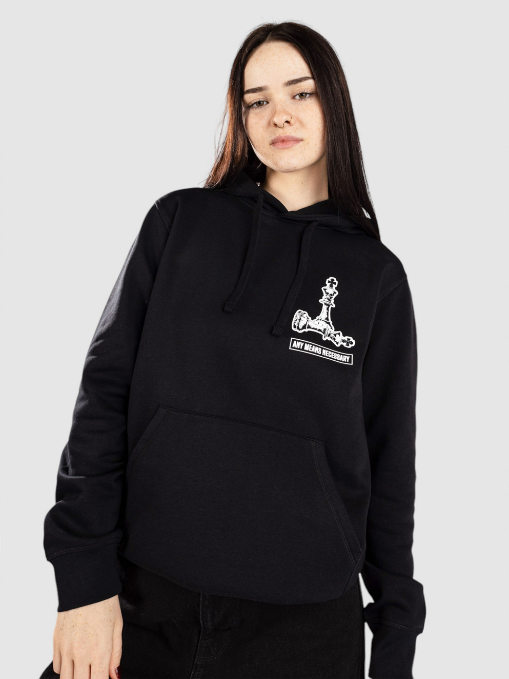 Any Means Necessary Tower Hoodie black