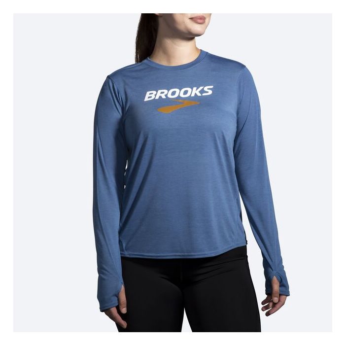 Brooks Dame Trøjer Distance Graphic Long Sleeve Blå