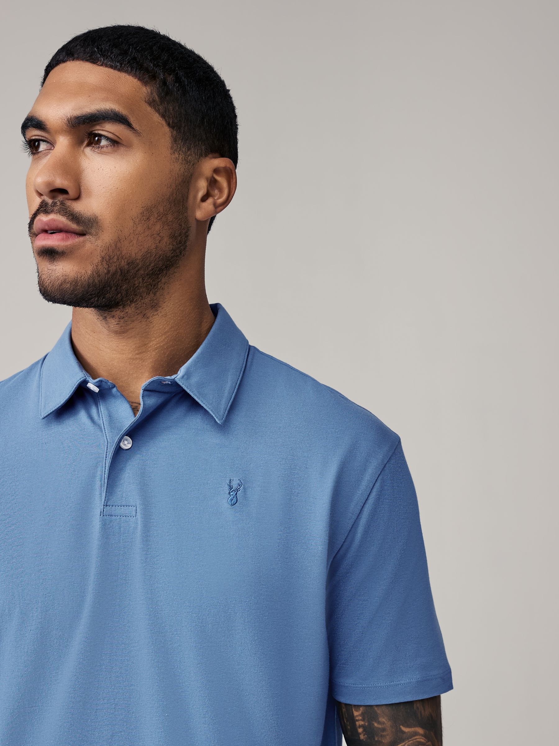 Blauw geo/blauw vlak - Normale Pasvorm - Set van 5 jersey poloshirts met korte mouwen