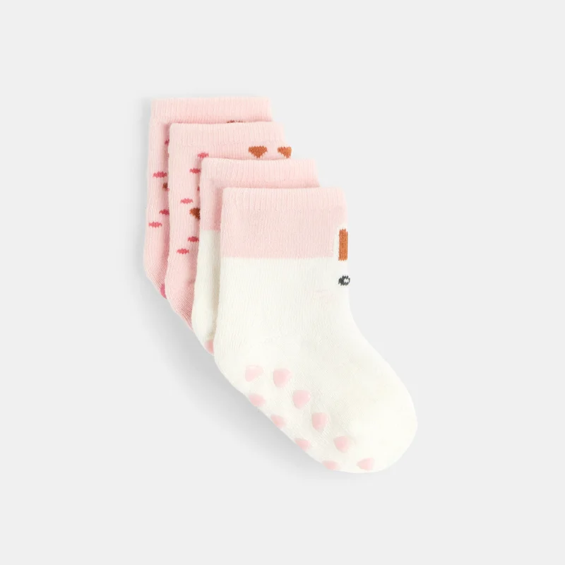 Chaussettes lapins anti-glisse roses bébé fille Rose
