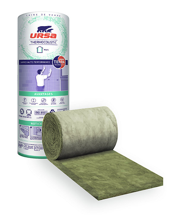 Panneau roulé laine de verre Murs URSA Thermocoustic 6 x 0,6 m Ép. 10 cm R. 2,85 m².K/W