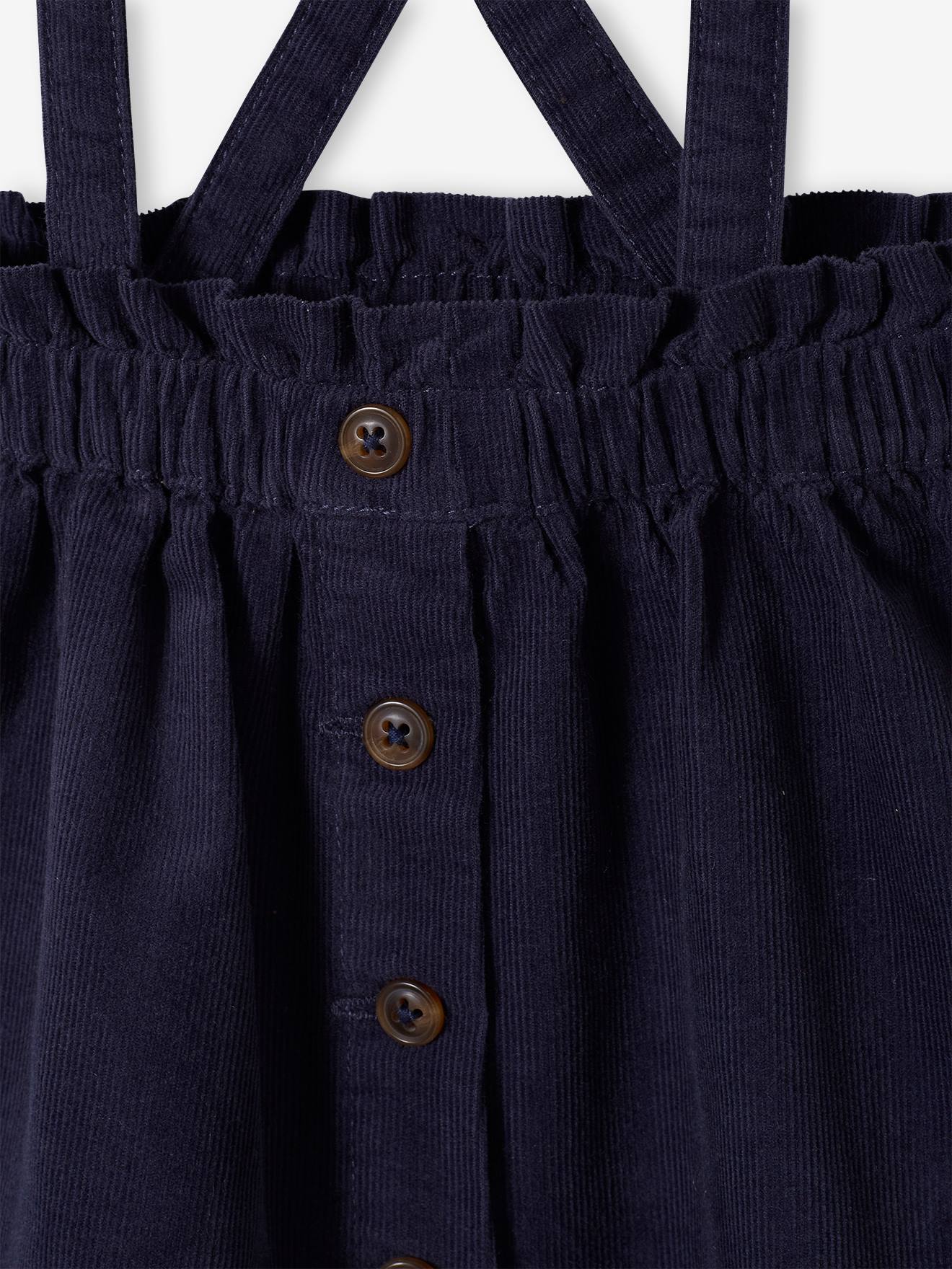 saia infantil lisa de veludo cotelê azul escuro