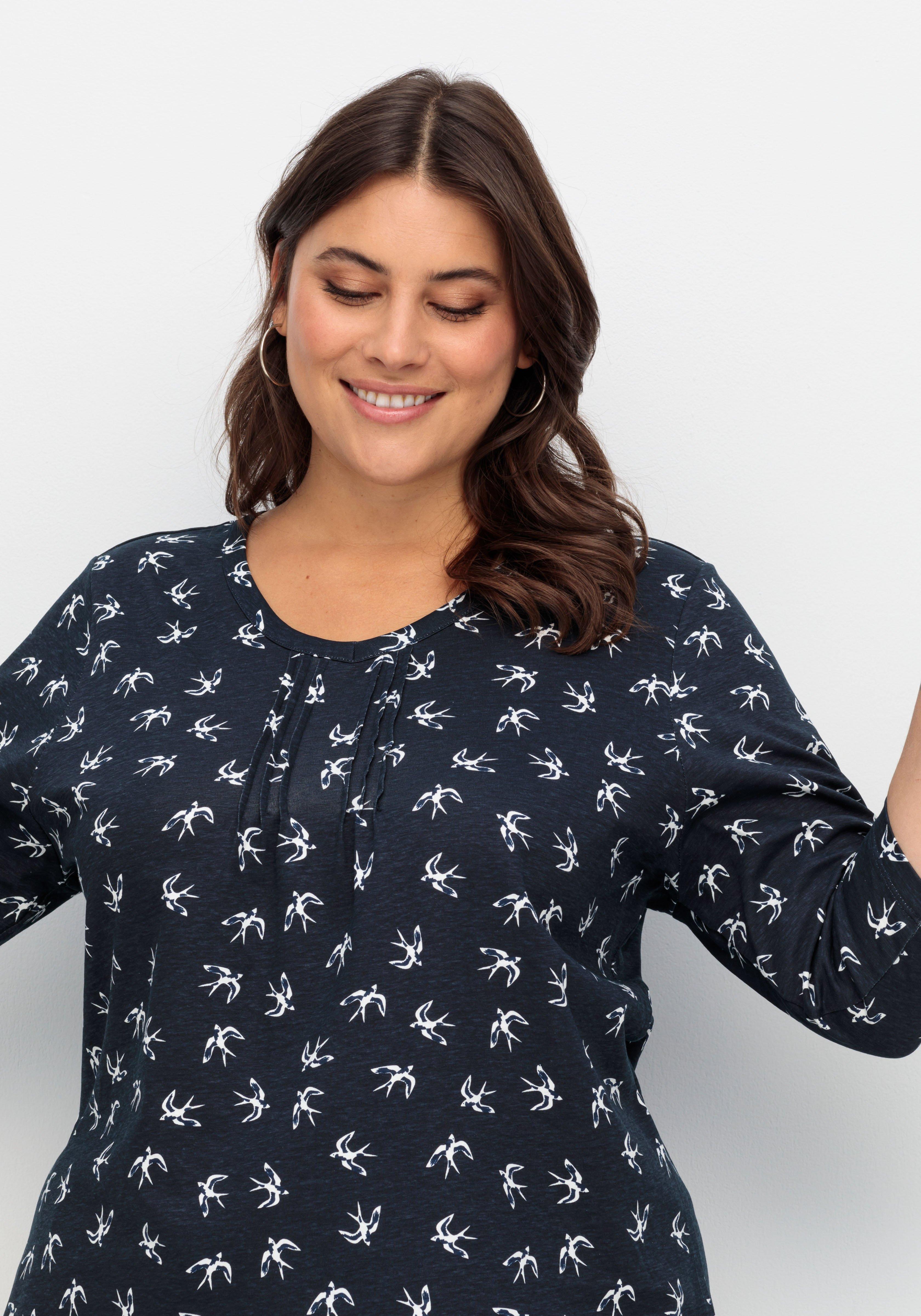 3/4-Arm-Shirt in leichter A-Linie, mit Schwalbenprint