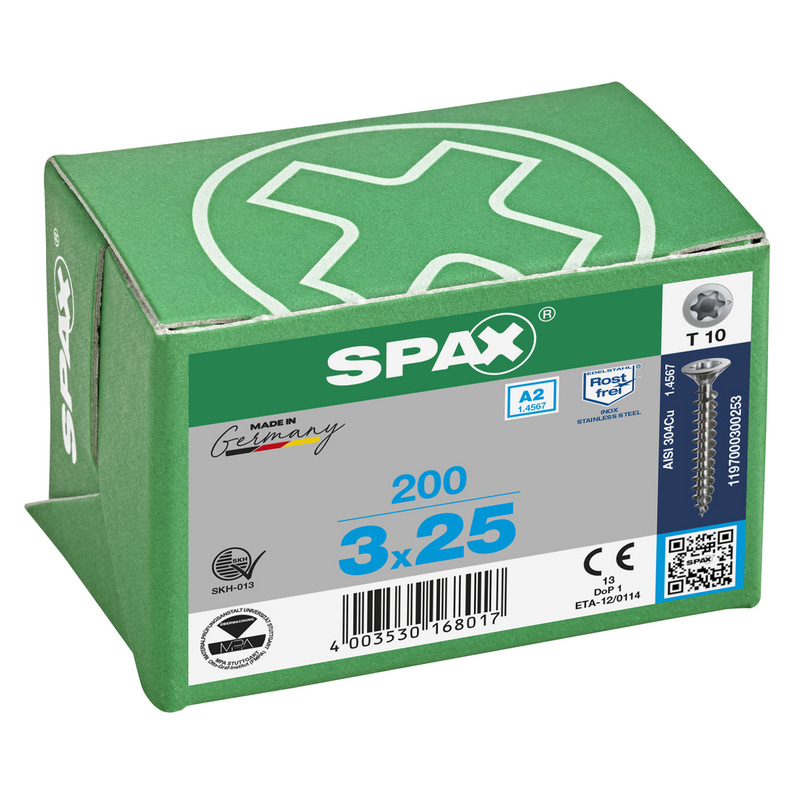 Spax universele schroeven T-STAR plus platkop voldraad RVS 3x25mm TX10