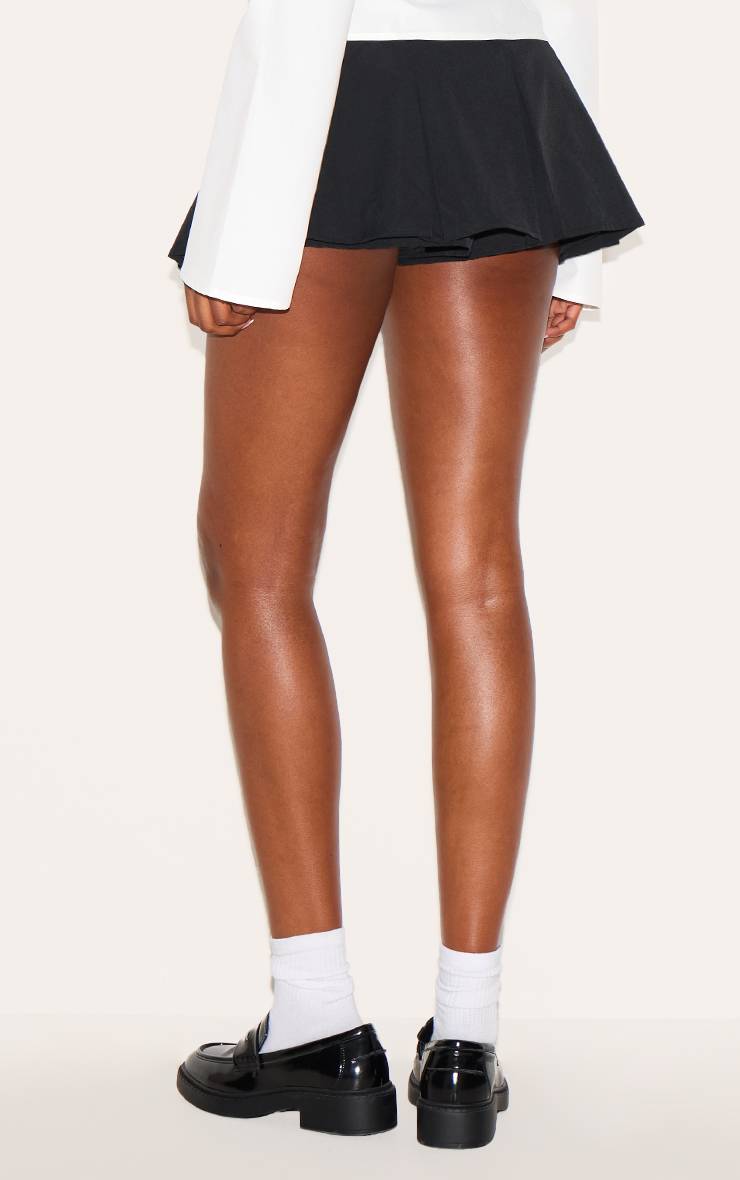Noir Jupe-short Patineuse Plissée En Tissu Tissé Ajusté