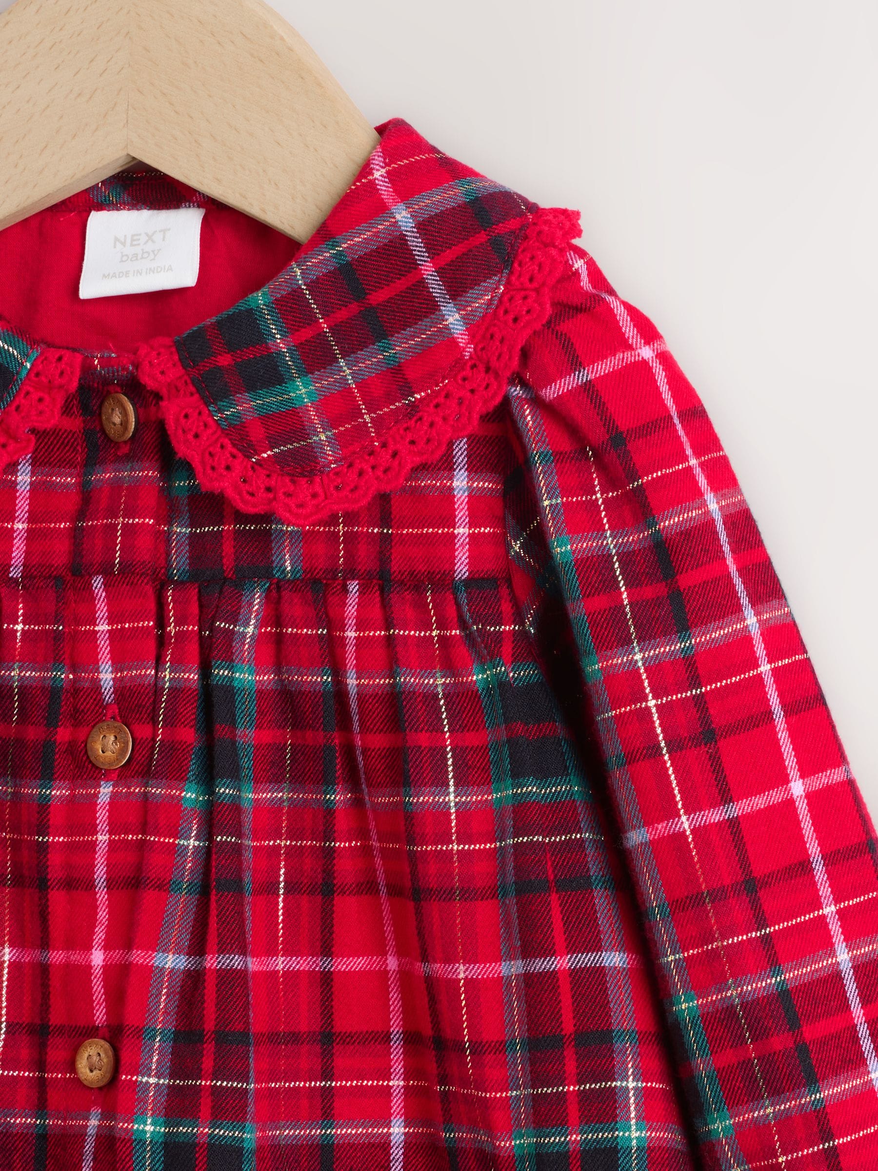 Rood geruit - Babyjurk met kraag en Lange mouwen (0mnd-2jr)