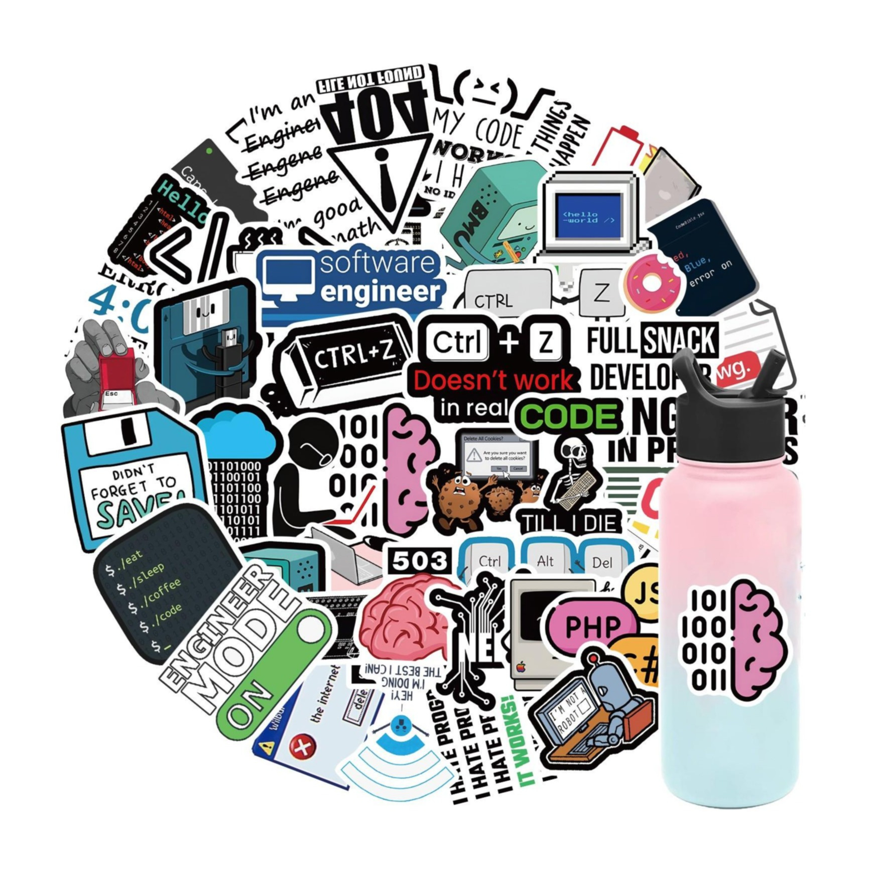 (50er Set) Meme Sticker Wasserfeste Aufkleber für Flaschen / Koffer / Laptop / Skateboard - Programmierer / IT