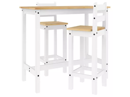 Ensemble de bar 3 pcs Blanc Bois de pin massif