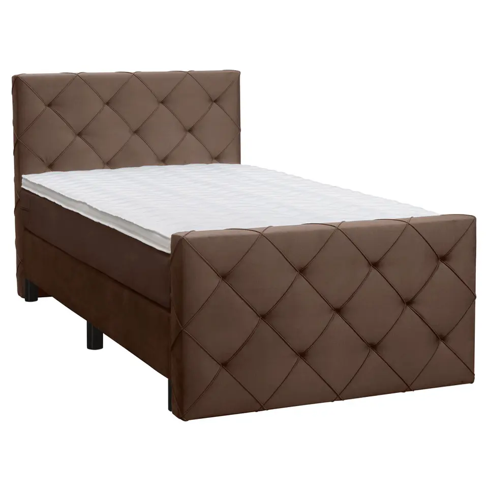 Boxspring met voetbord Liv geruit - bruin - 120x200 cm - ronde poot