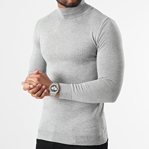 Pull Col Roulé 0080 Gris Clair Chiné