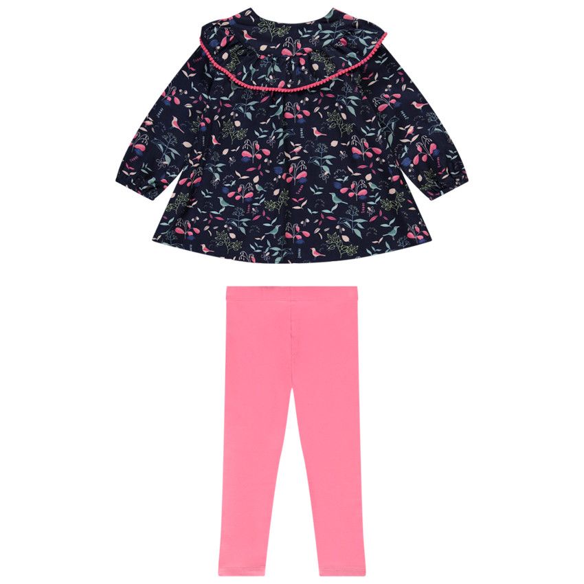 Ensemble 2 pièces tunique manches longues imprimée + caleçon pour bébé fille - Bleu marine