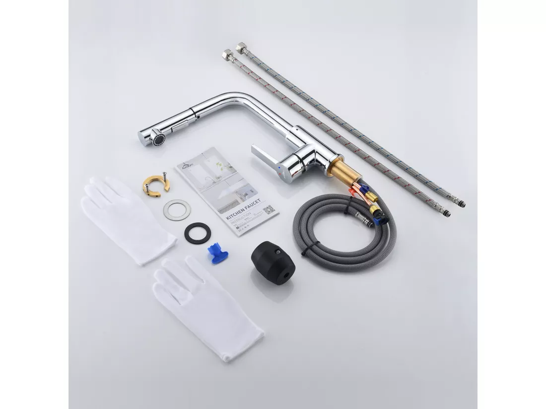 AuraLum Max Mitigeur Cuisine avec Douchette Extractible Robinet Cuisine Rotatif 360°,En 7 forme,Chrome,Mélangeur Evier Eau Chaude/Froide,EU Modèle