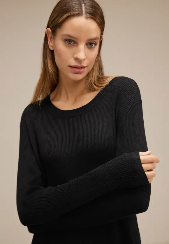 Rippstrick Kleid - Black