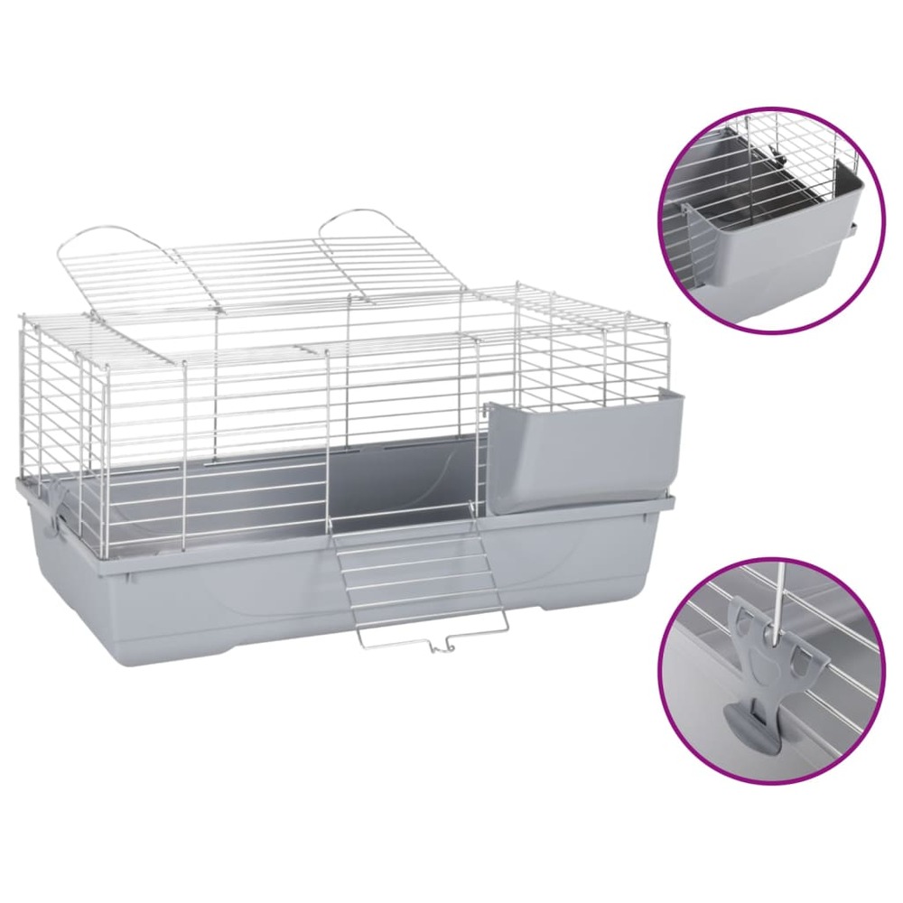 Cage pour petits animaux gris 80x45x39 cm pp et métal