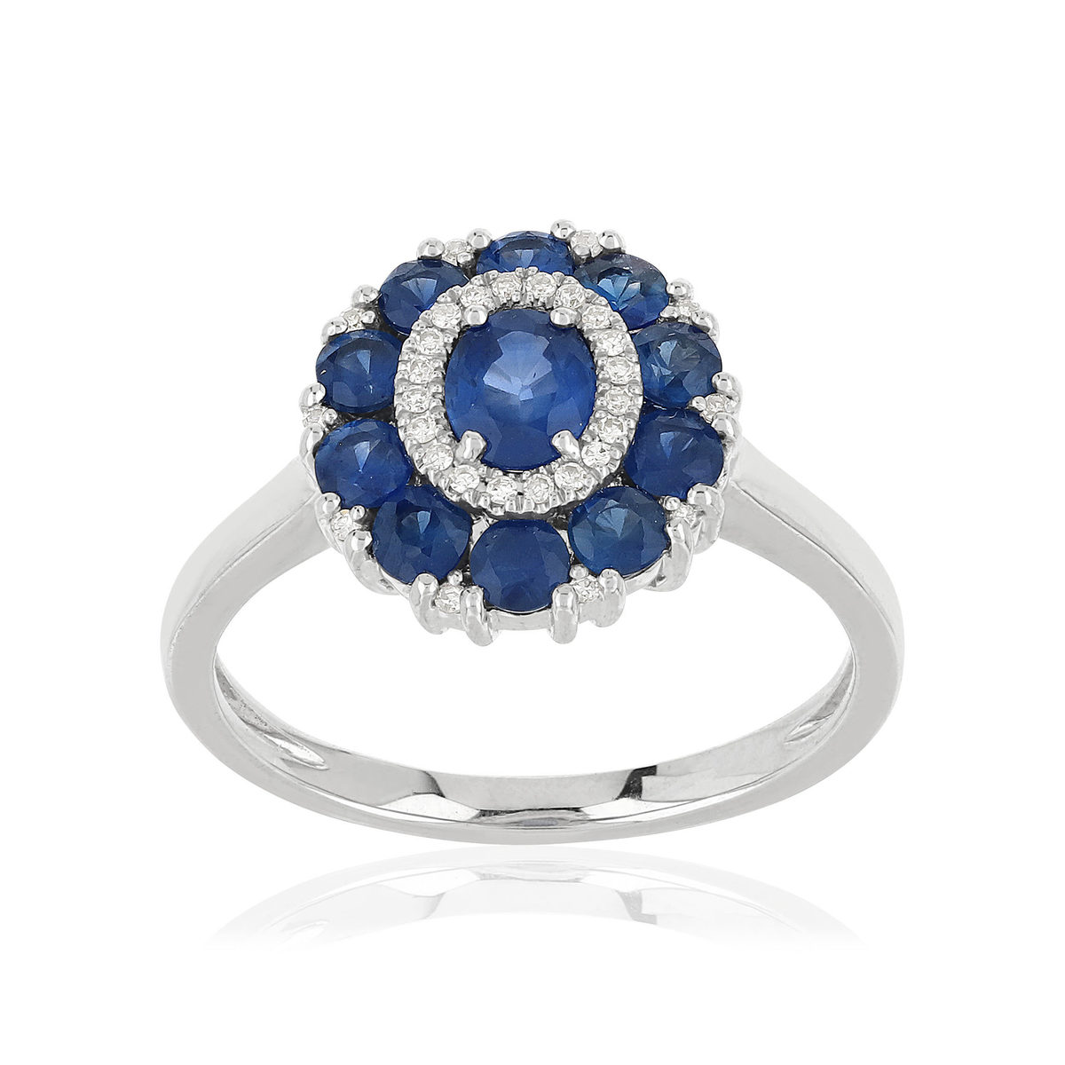 Bague or blanc 750 saphirs diamants