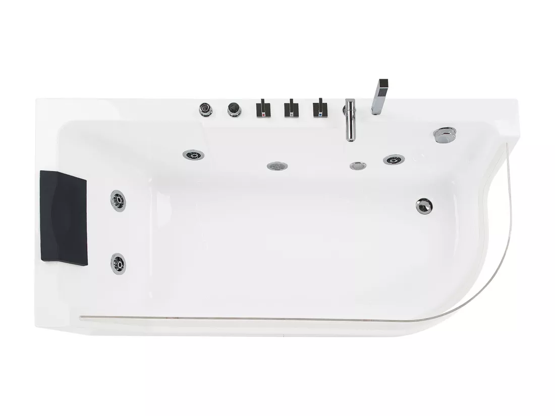 Baignoire d'angle droit blanche 170 x 80 cm avec LED ACUARIO