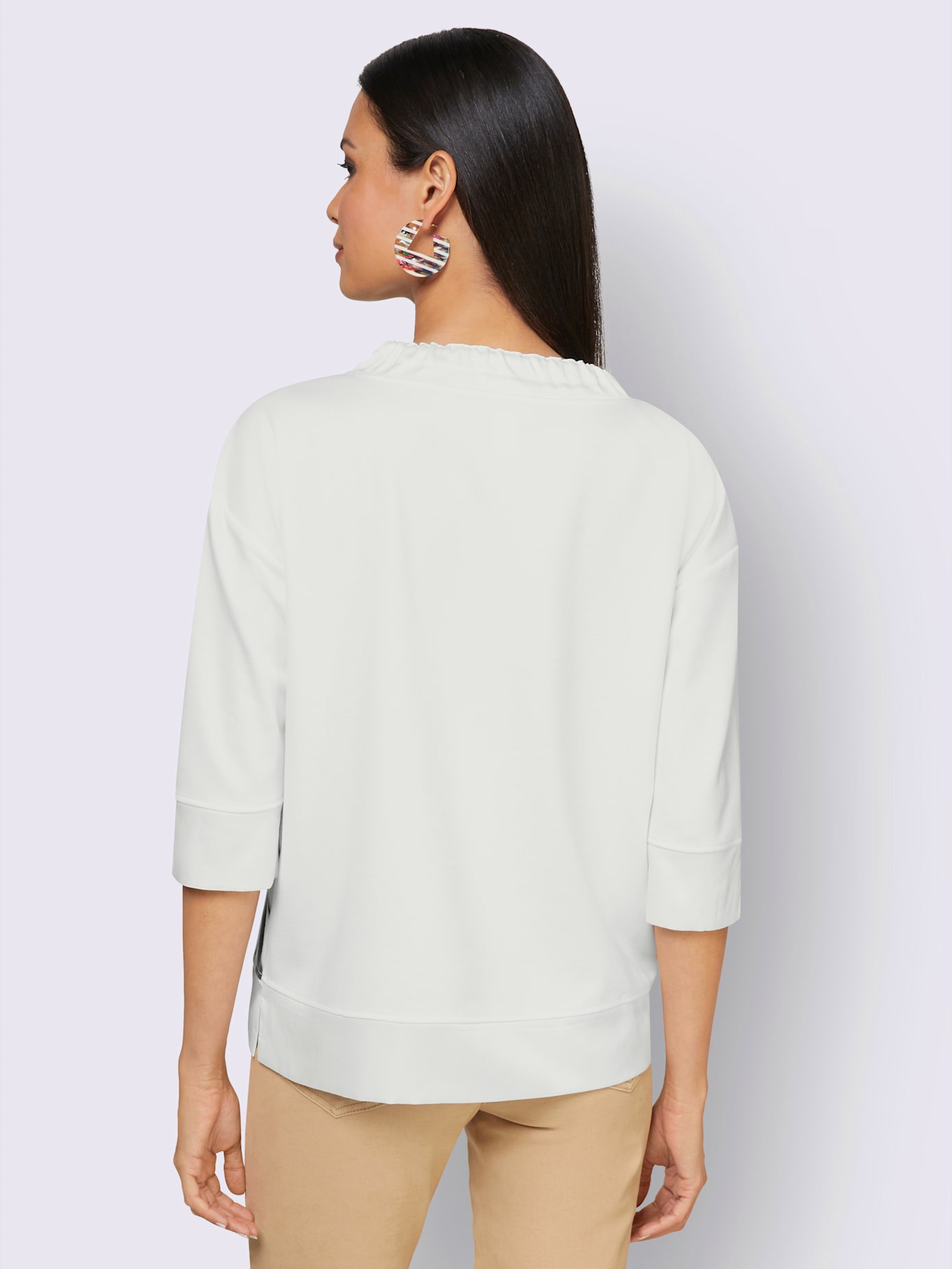 T-shirt à manches 3/4 large col montant avec coulisse