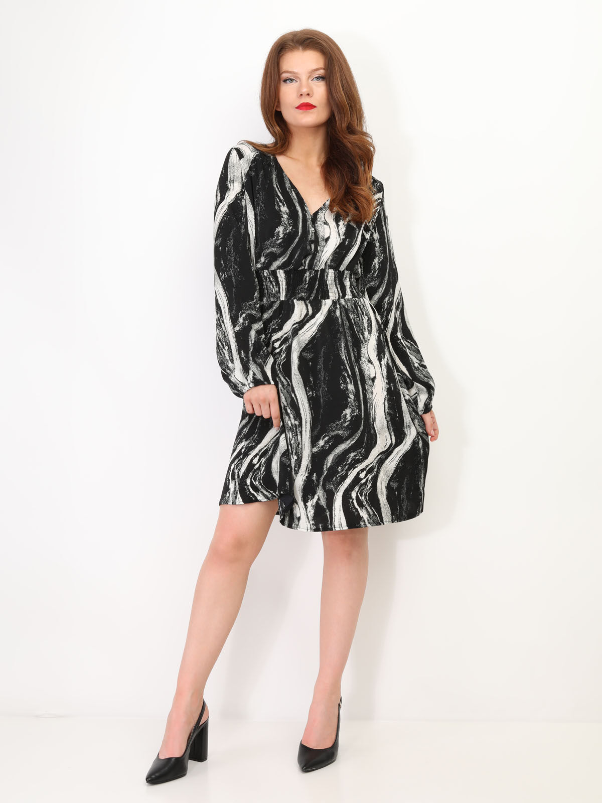 Robe évasée à motif mabré- Noir