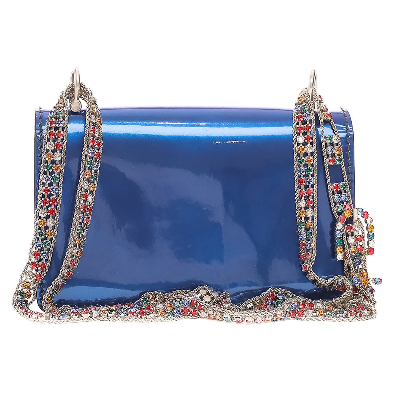 Dior Sac bandoulière en Cuir verni Strass bleu - Très bon état - Longueur 17.5 cm