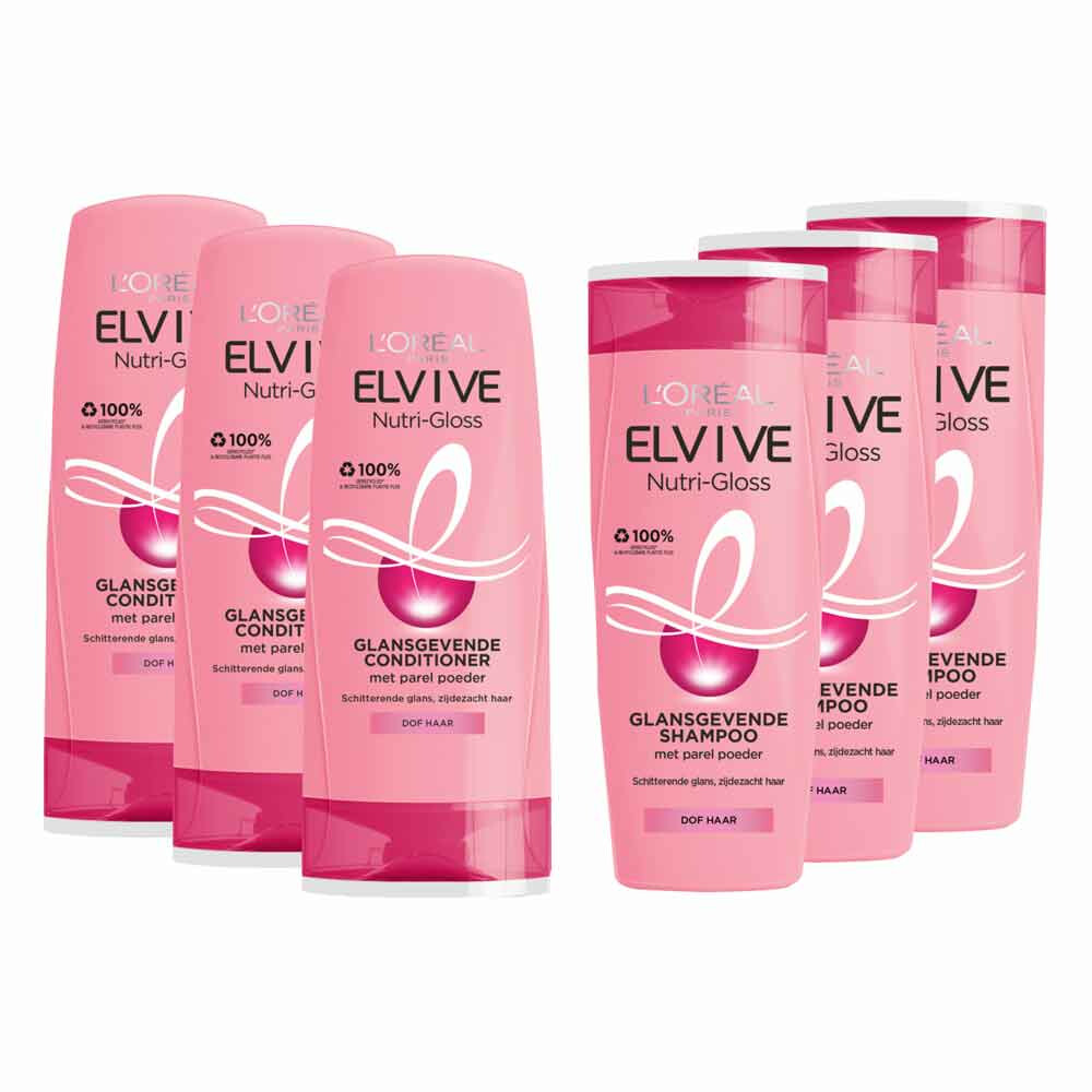 L'Oréal Elvive Nutri-Gloss – shampoo 3x 250 ml & Conditioner 3x 200 ml – Pakket