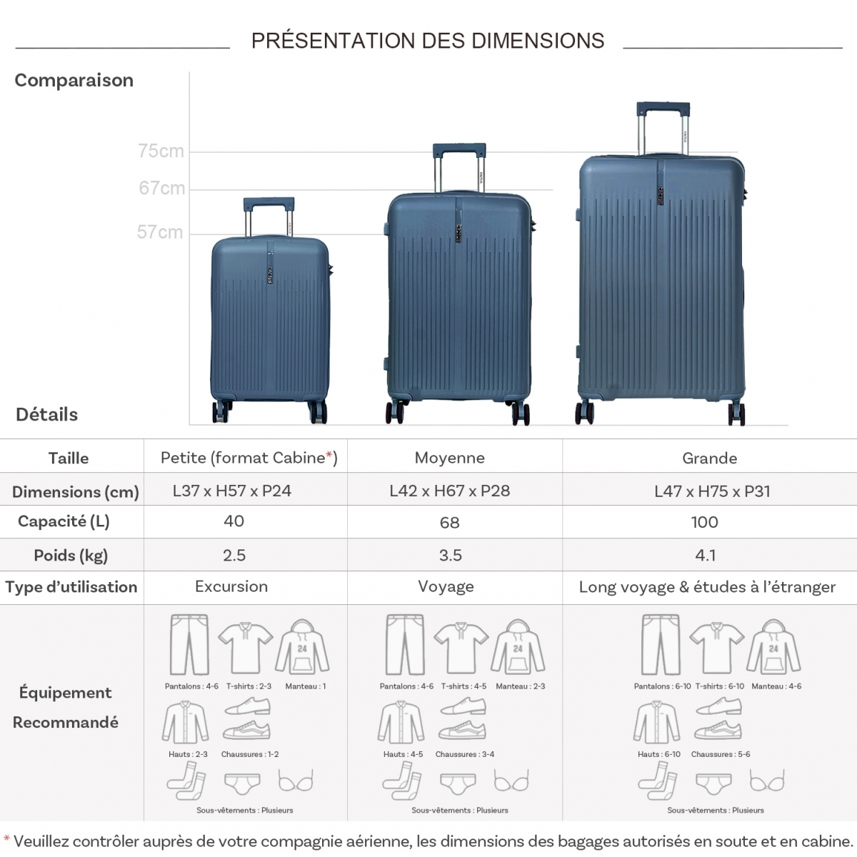 Cactus Lot de 3 valises rigides dont une valise cabine Cactus TSA PETE