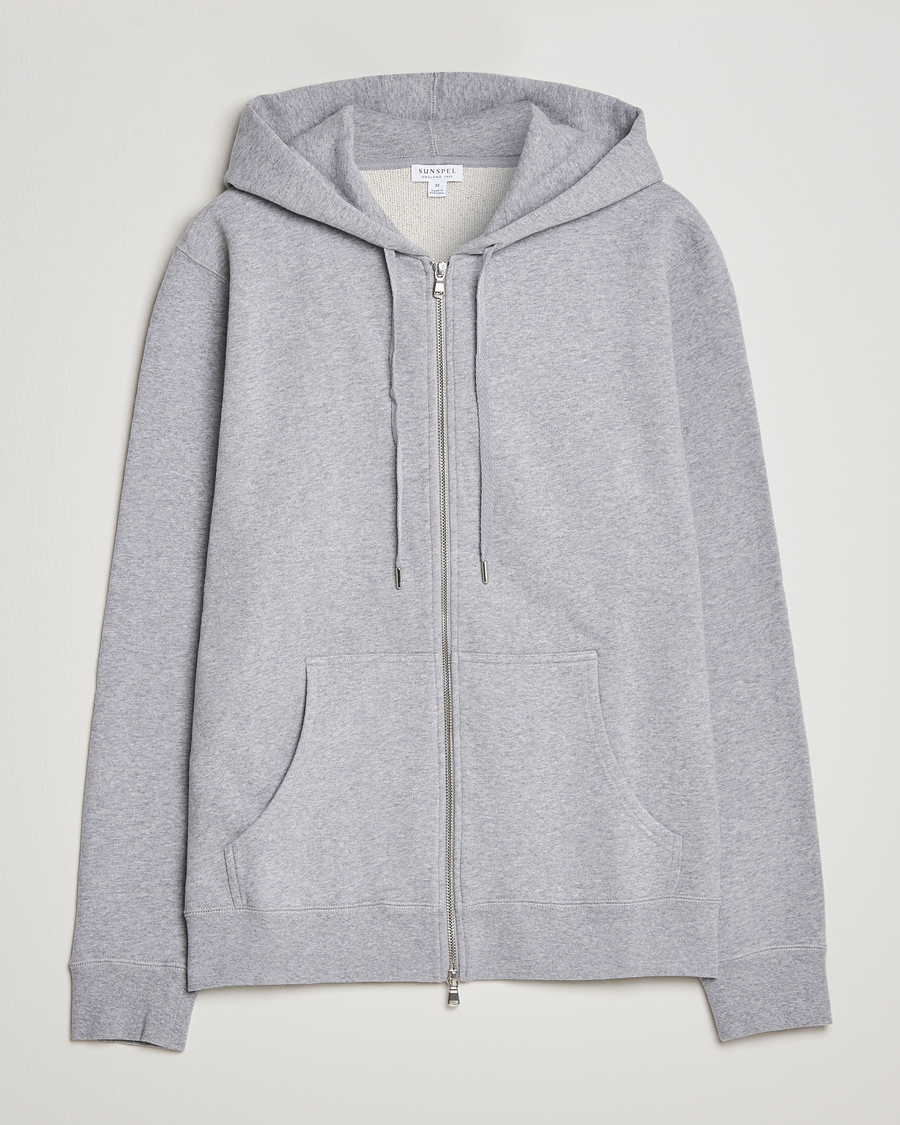 Sunspel Loopback Full Zip Hoodie Grey Melange