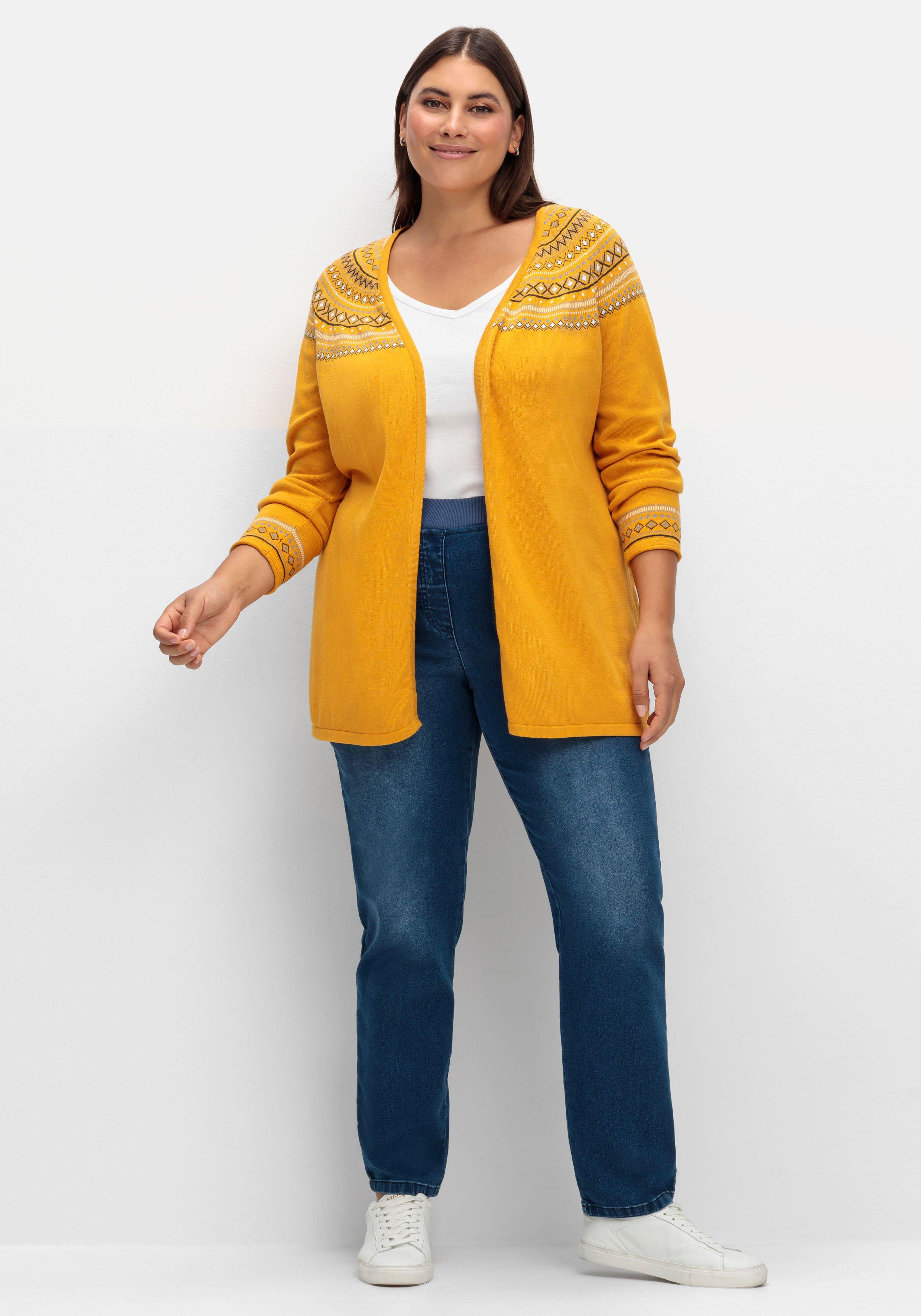 Strickjacke im Norwegermuster, offene Longform