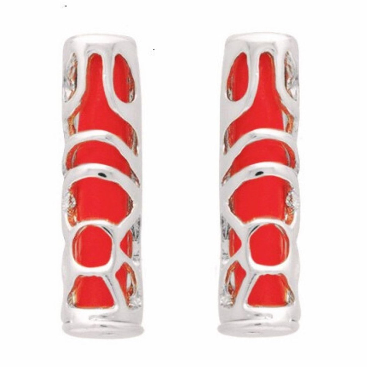Boucles d'oreilles puces tiki polynésien rouge corail symbole sagesse en argent 1,7cm