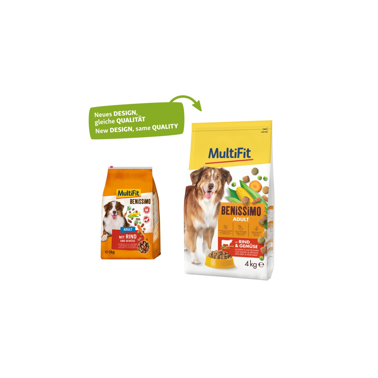MultiFit Benissimo Trockenfutter Hund Adult, mit Rind & Gemüse 4 kg