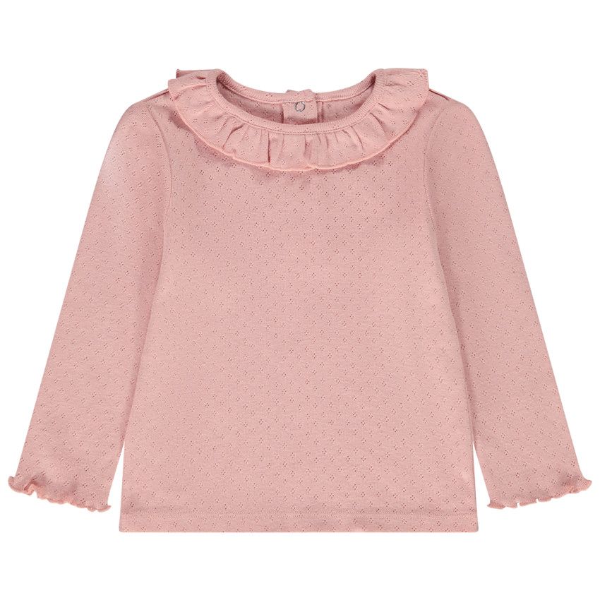 T-shirt manches longues en maille pointelle pour bébé fille - Multicolore