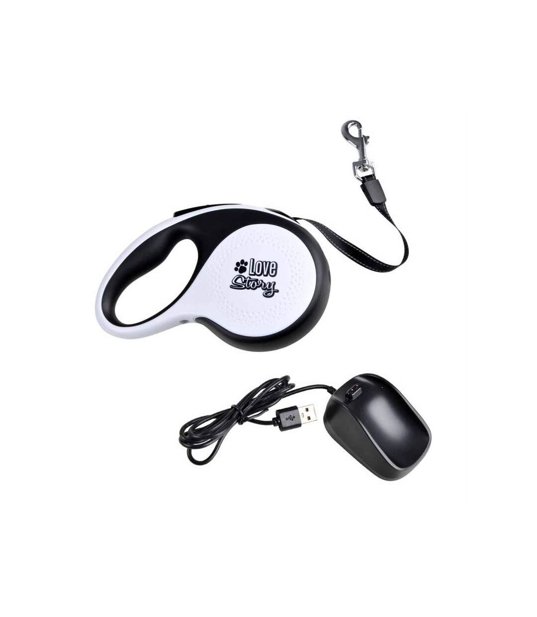 Paris Prix - Laisse Rétractable Chien lumière Led 19cm Noir