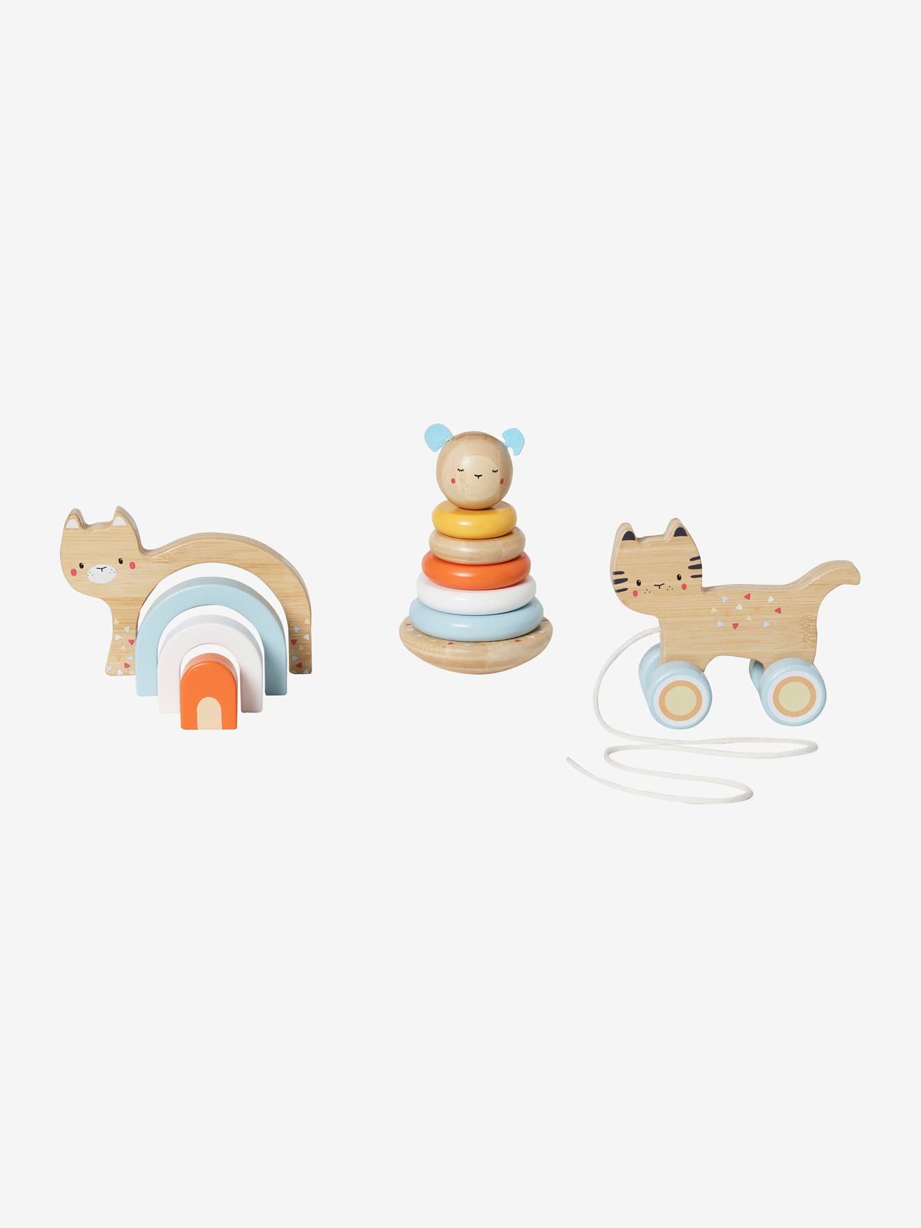 Conjunto de 3 brinquedos de bambu multicoloridos