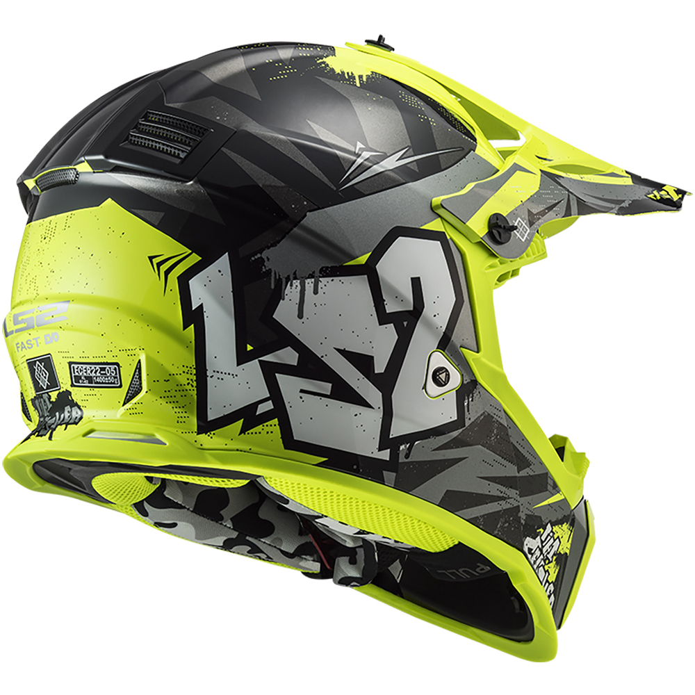 LS2 - Casque MX437 Fast Evo Crusher Noir / Jaune fluo / Gris