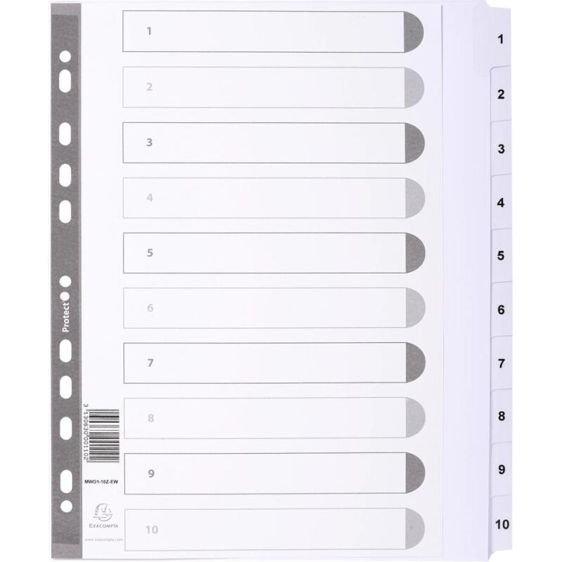Intercalaires imprimés à touches plastifiées - 10 touches 1 à 10 - A4 maxi - Blanc