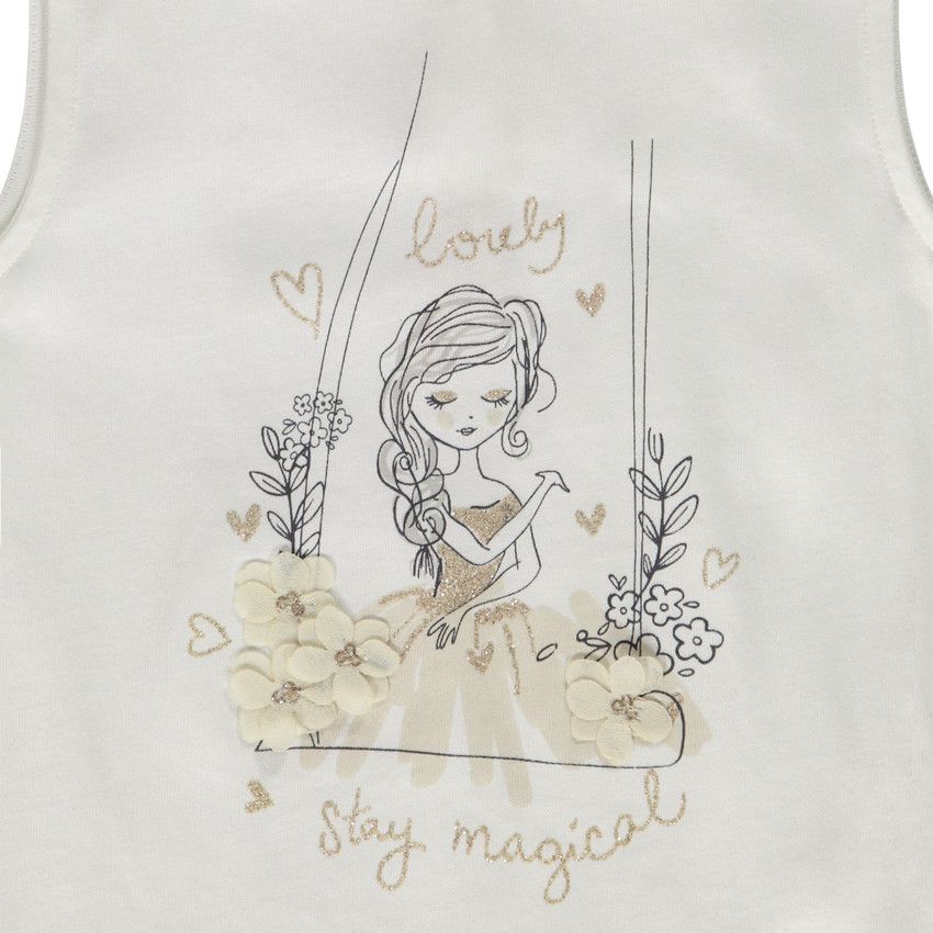 Débardeur en jersey avec glitter et dos fantaisie pour fille - Ecru