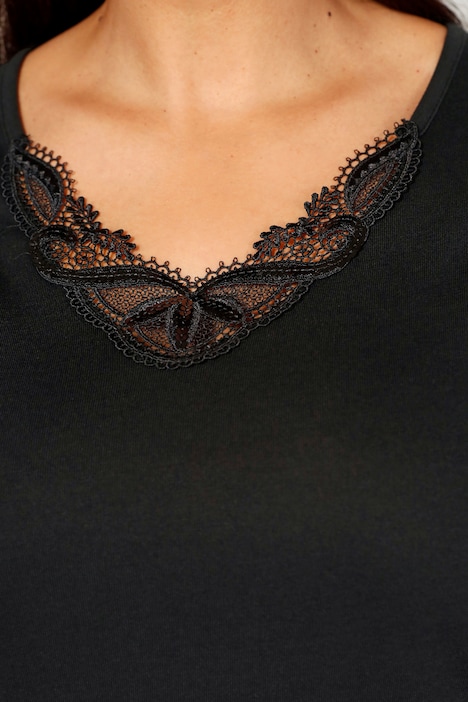 Top, figurfreundlich, V-Ausschnitt, Spitze, Pailletten
