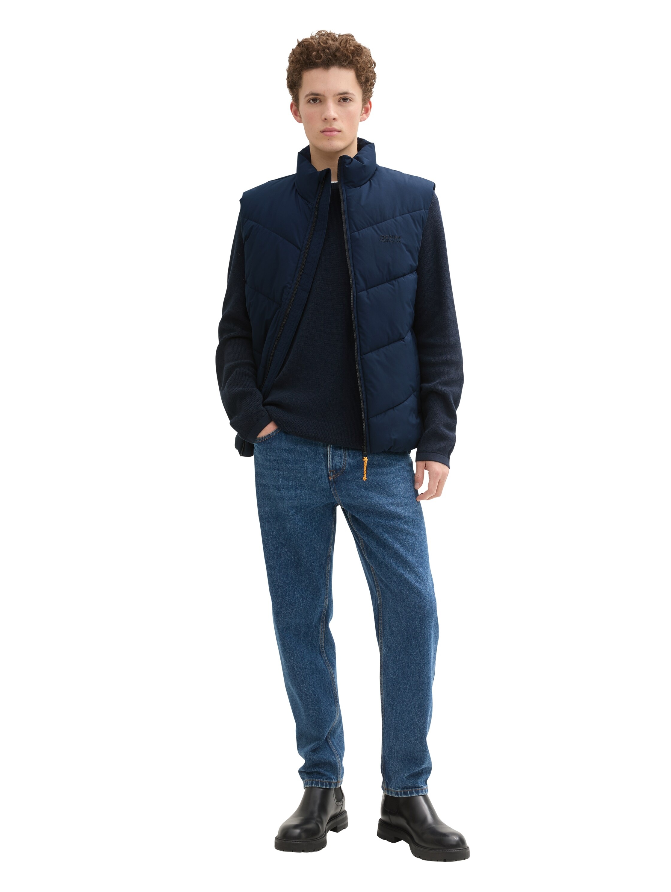 TOM TAILOR Denim Steppweste mit Stehkragen und Logo-Stickerei