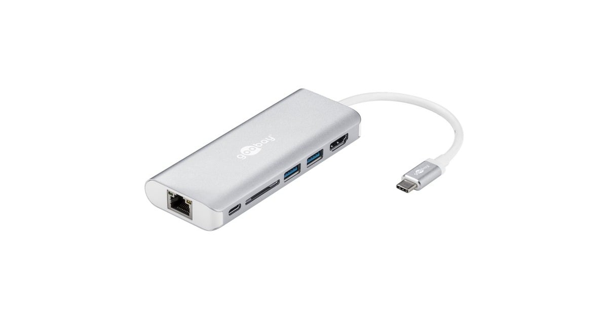 goobayUSB-C Multiport Adapter HDMI 4k30Hz + PD 60W  (Aluminium, HDMI | USB | CR | RJ45 | PD)